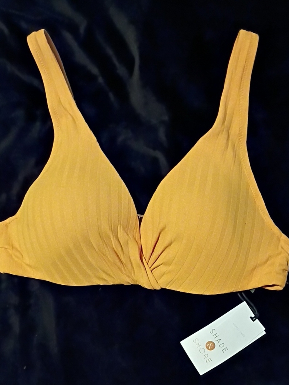 Shade & Shore Golden Mustard Ribbed Twist Triangle Bikini Top Size 34B